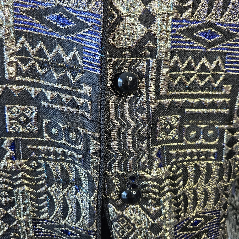 Patra Vintage 80's Gold Metallic Long Sleeve Tapestry Jacket Geometric Sz 16 - Picture 3 of 14